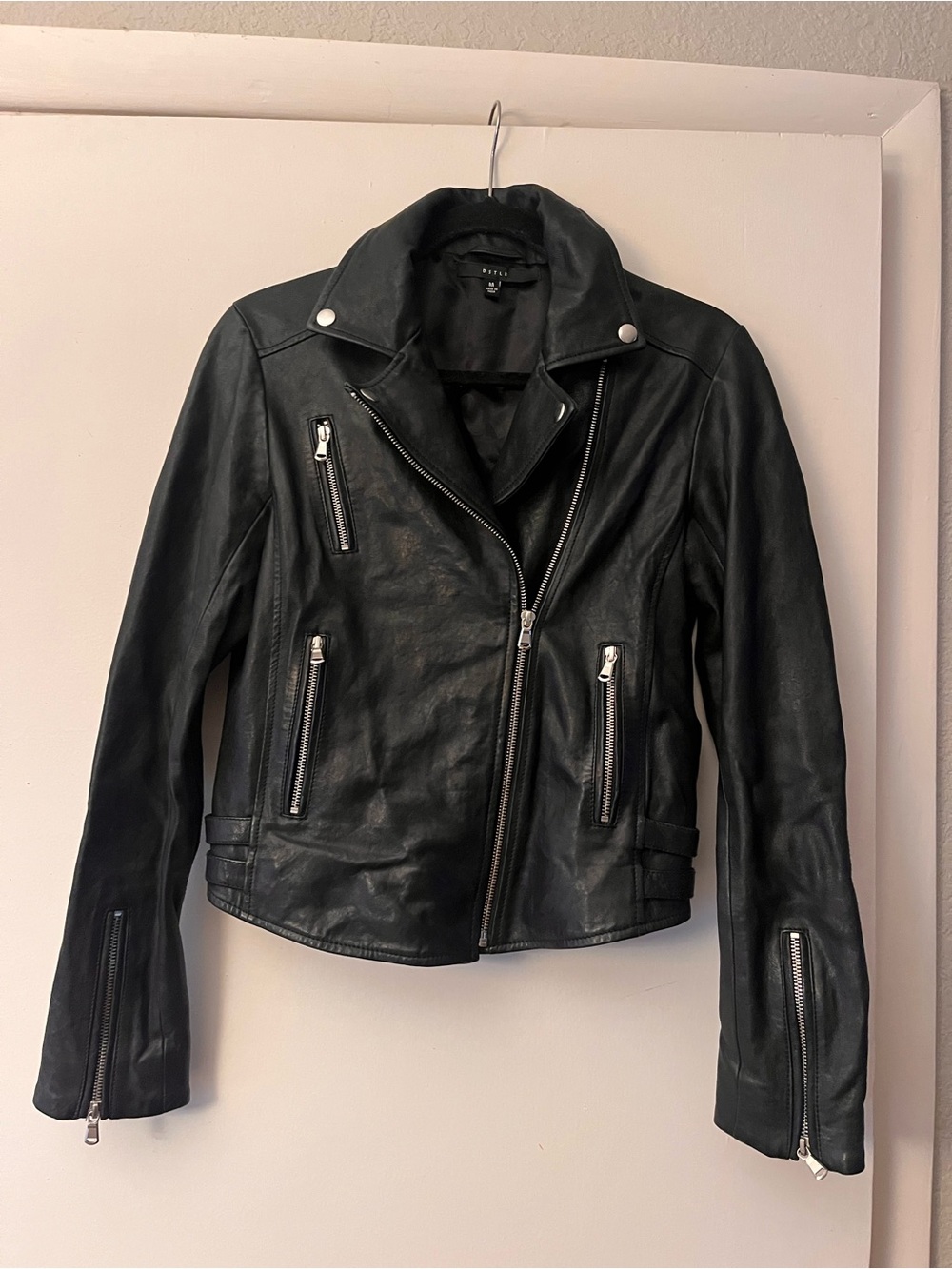 DSTLD Black Genuine Leather Moto Biker Jacket Size M women - Picture 2 of 6